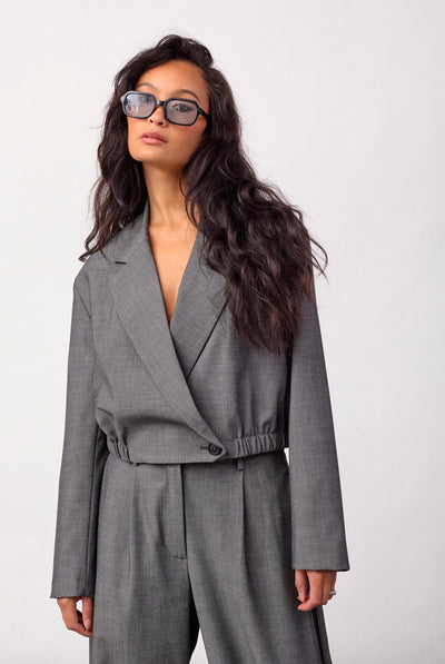 JackyCC Crop Blazer 65003-Mid Grey - 500289 Thumbnail