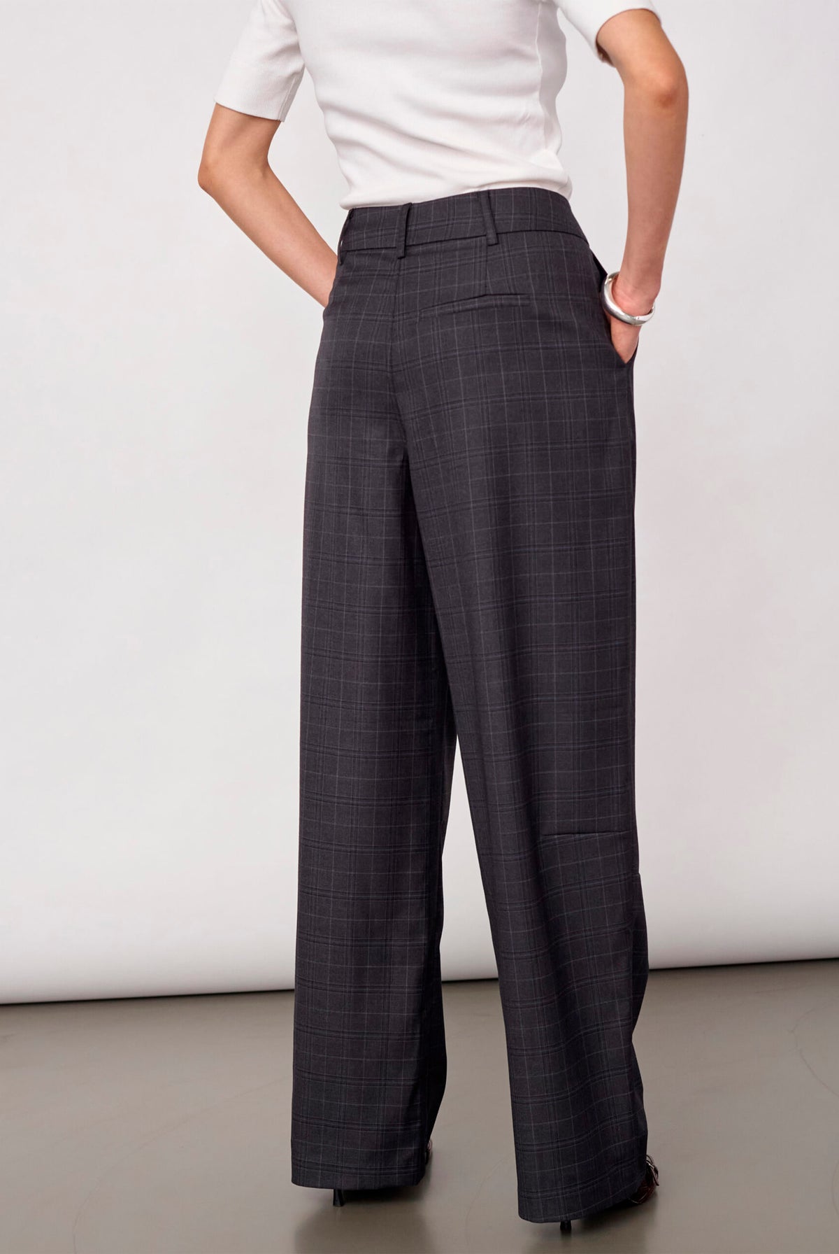 EloraCC Check Barrel Pant 65002-Dark Grey - 500307