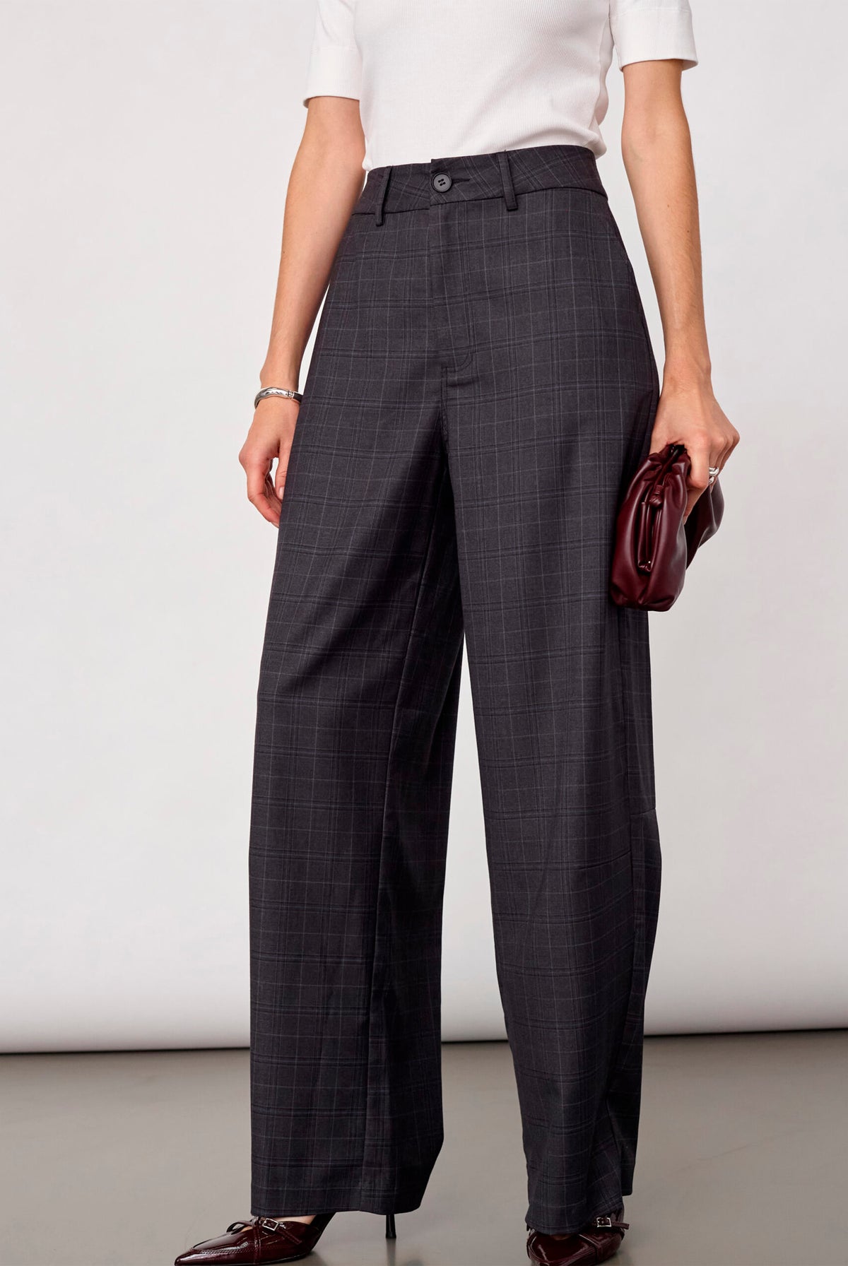 EloraCC Check Barrel Pant 65002-Dark Grey - 500307