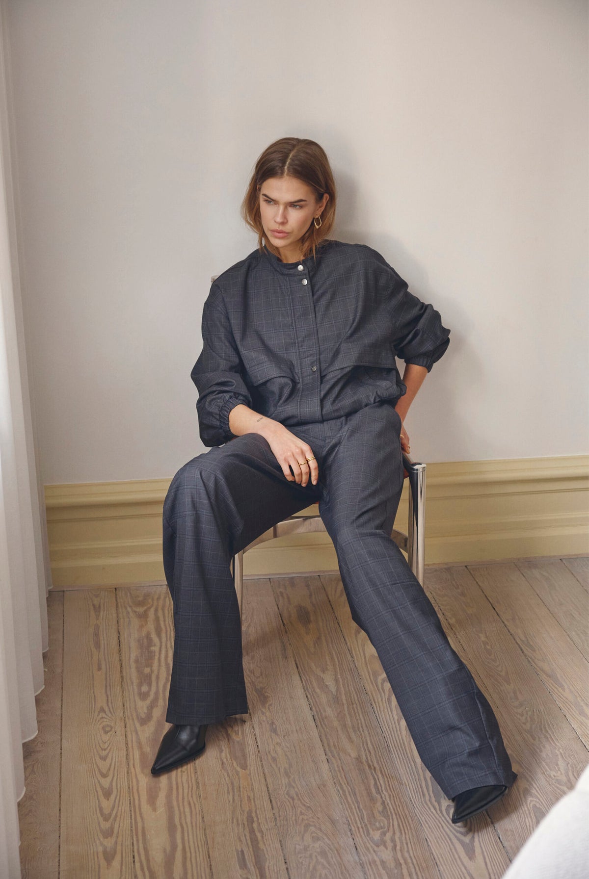 EloraCC Check Barrel Pant 65002-Dark Grey - 500307