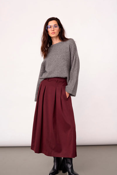 TerryCC Pleat Skirt 30005-Wine Red - 500363 Thumbnail