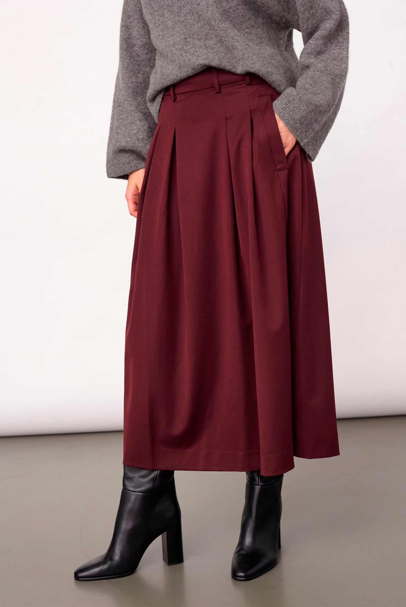 TerryCC Pleat Skirt 30005-Wine Red - 500363