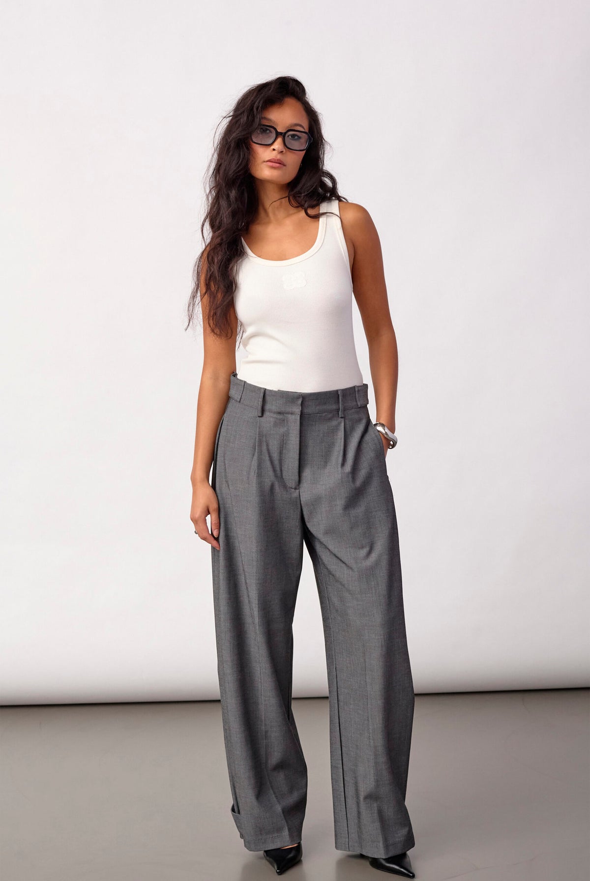 JackyCC Pleat Pant 65003-Mid Grey - 500293
