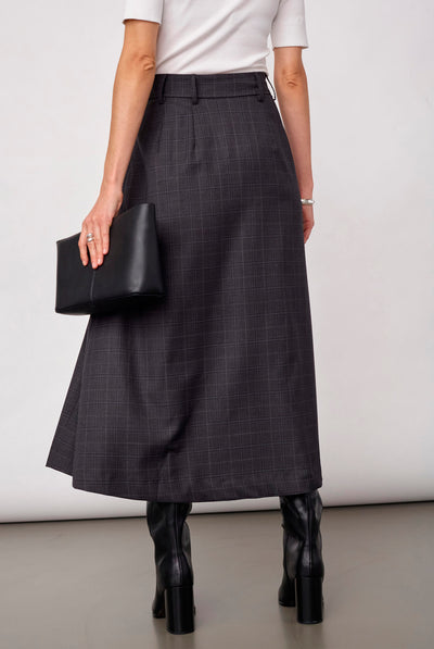 EloraCC Check Pleat Skirt 65002-Dark Grey - 500308 Thumbnail