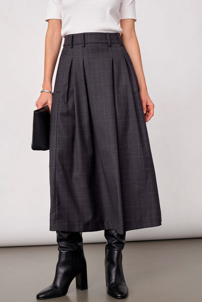 EloraCC Check Pleat Skirt 65002-Dark Grey - 500308 Thumbnail