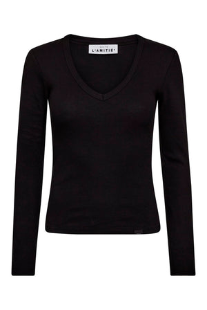 Deep V LS Rib Tee Black - HL10822