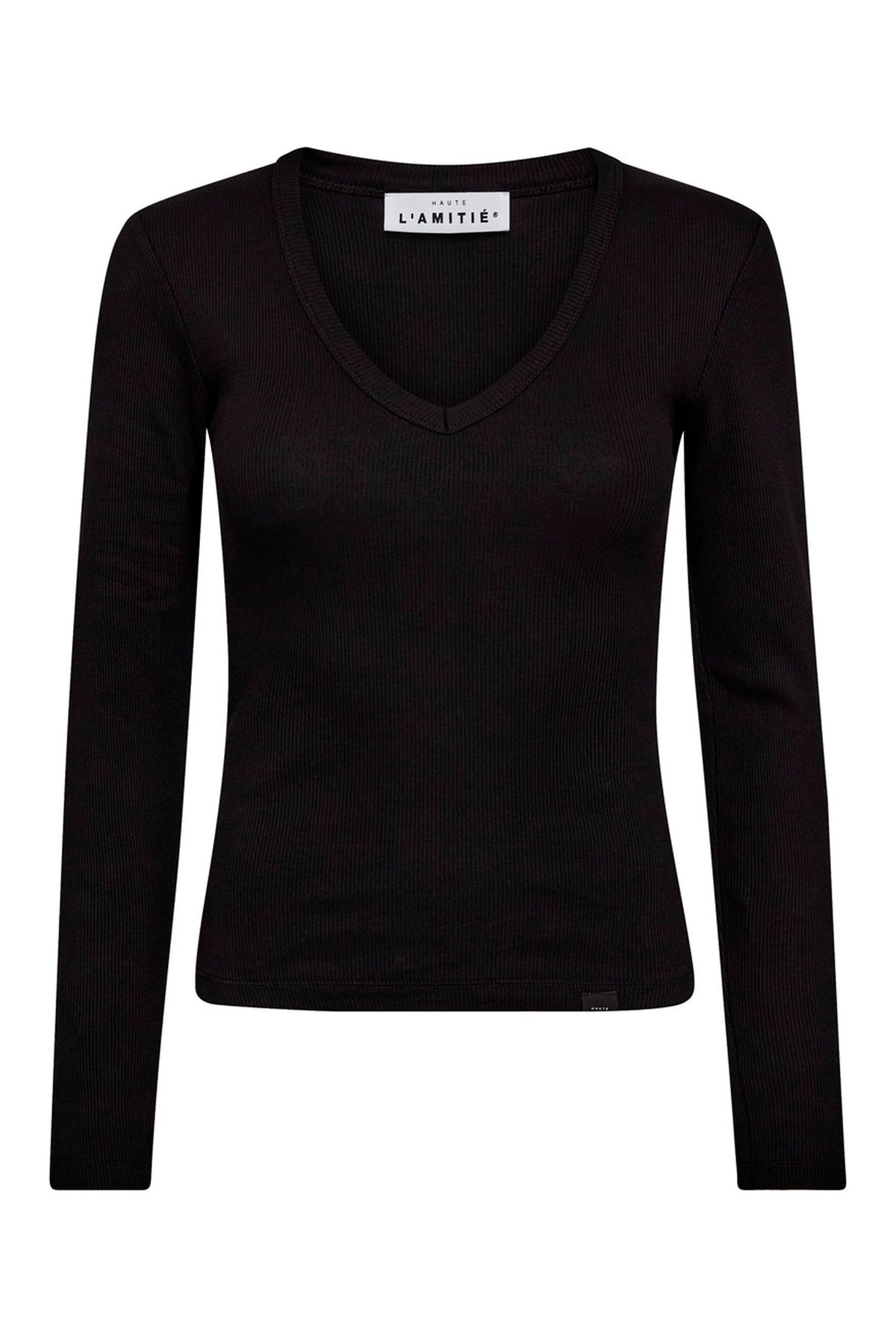 Deep V LS Rib Tee Black - HL10822