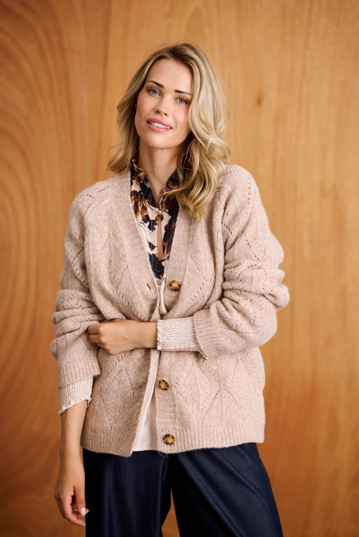 Ari knit cardigan Sand melange - 17236