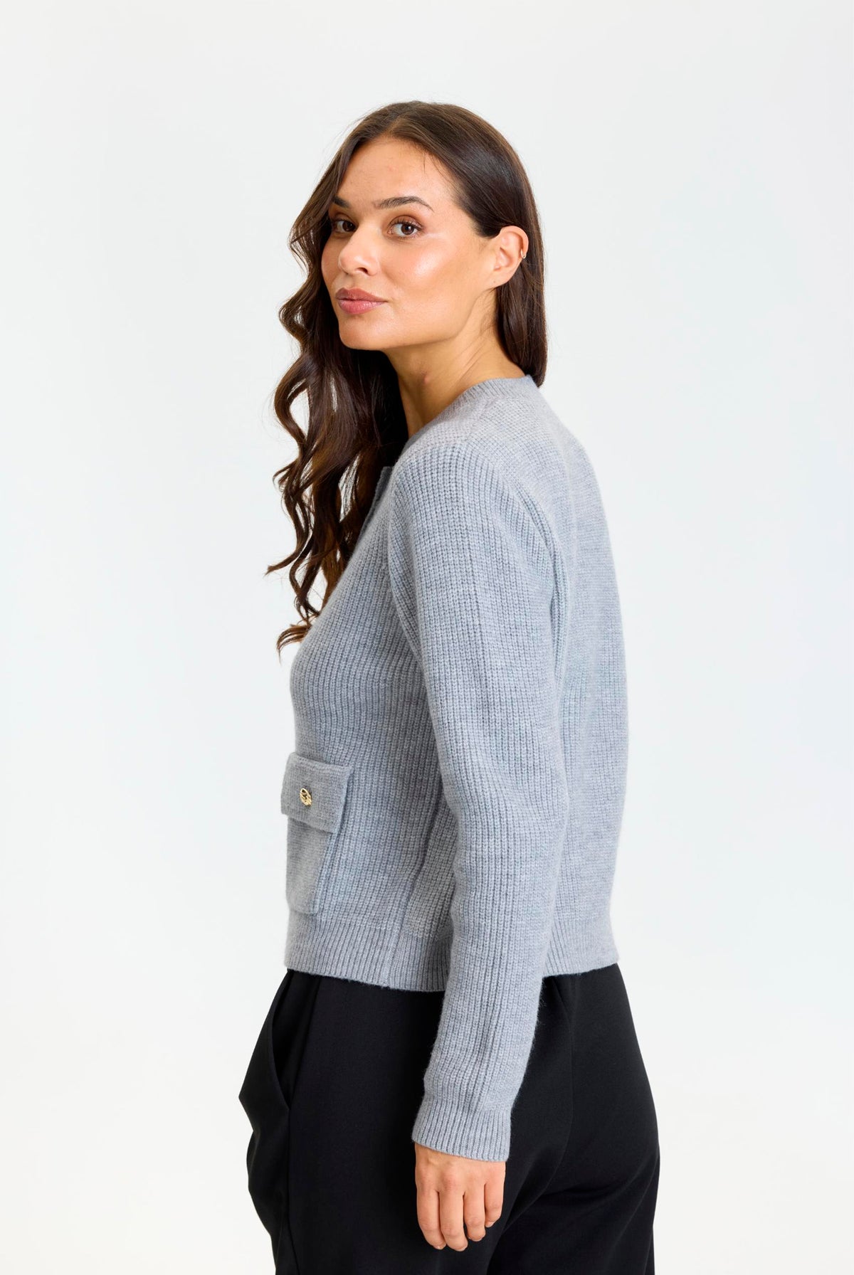 Liv knit cardigan Grey Melange - 17237