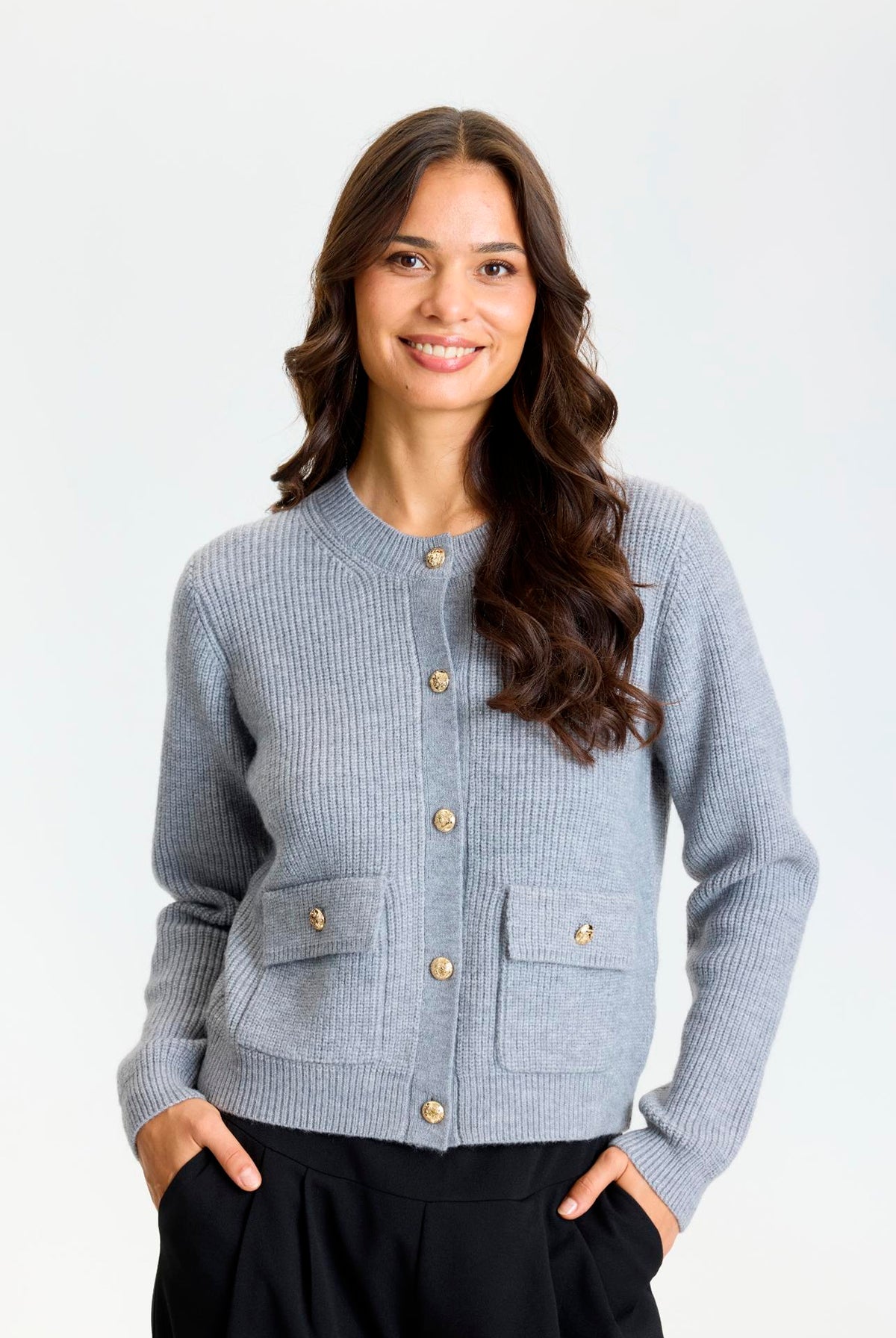 Liv knit cardigan Grey Melange - 17237