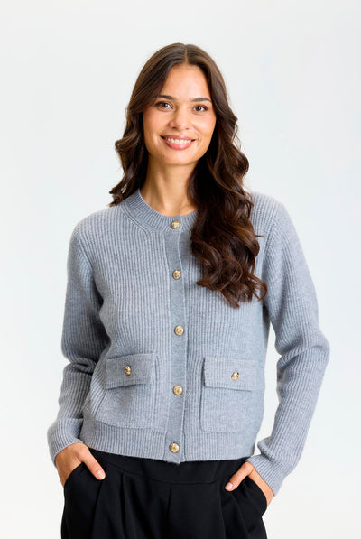 Liv knit cardigan Grey Melange - 17237 Thumbnail
