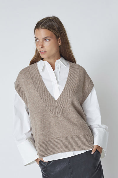 MajaCC V-Knit Vest 26-Latté - 32220 Thumbnail