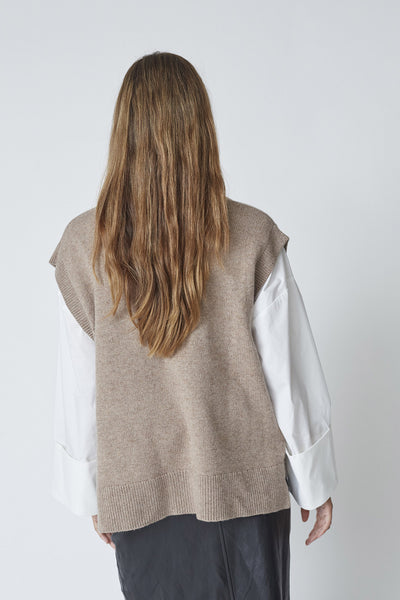MajaCC V-Knit Vest 26-Latté - 32220 Thumbnail