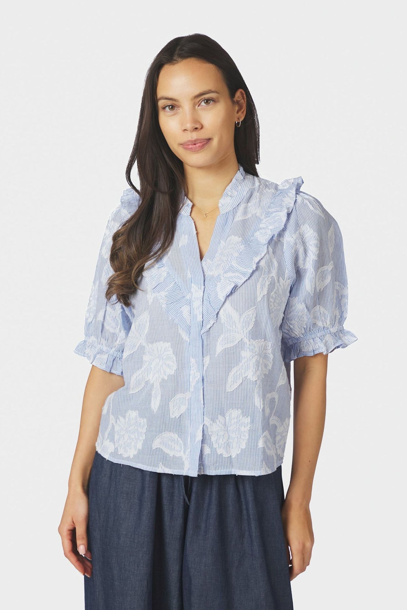 Manet Jacquard Blouse Light Blue - 168480
