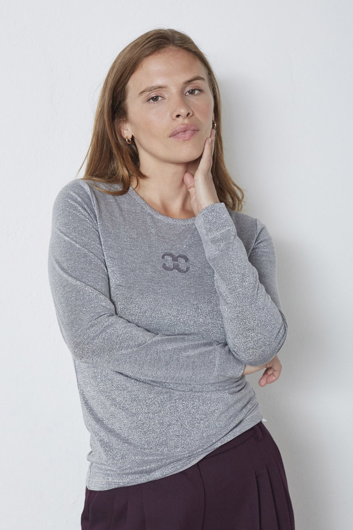 MannyCC Lurex Emb L/S Tee 930-Silver - 33210