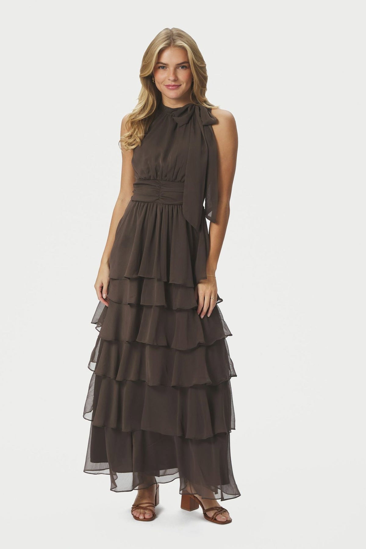 Marli Solid Chiffon Dress Dusty Brown - 165640