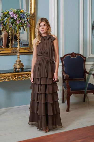 Marli Solid Chiffon Dress Dusty Brown - 165640 Thumbnail