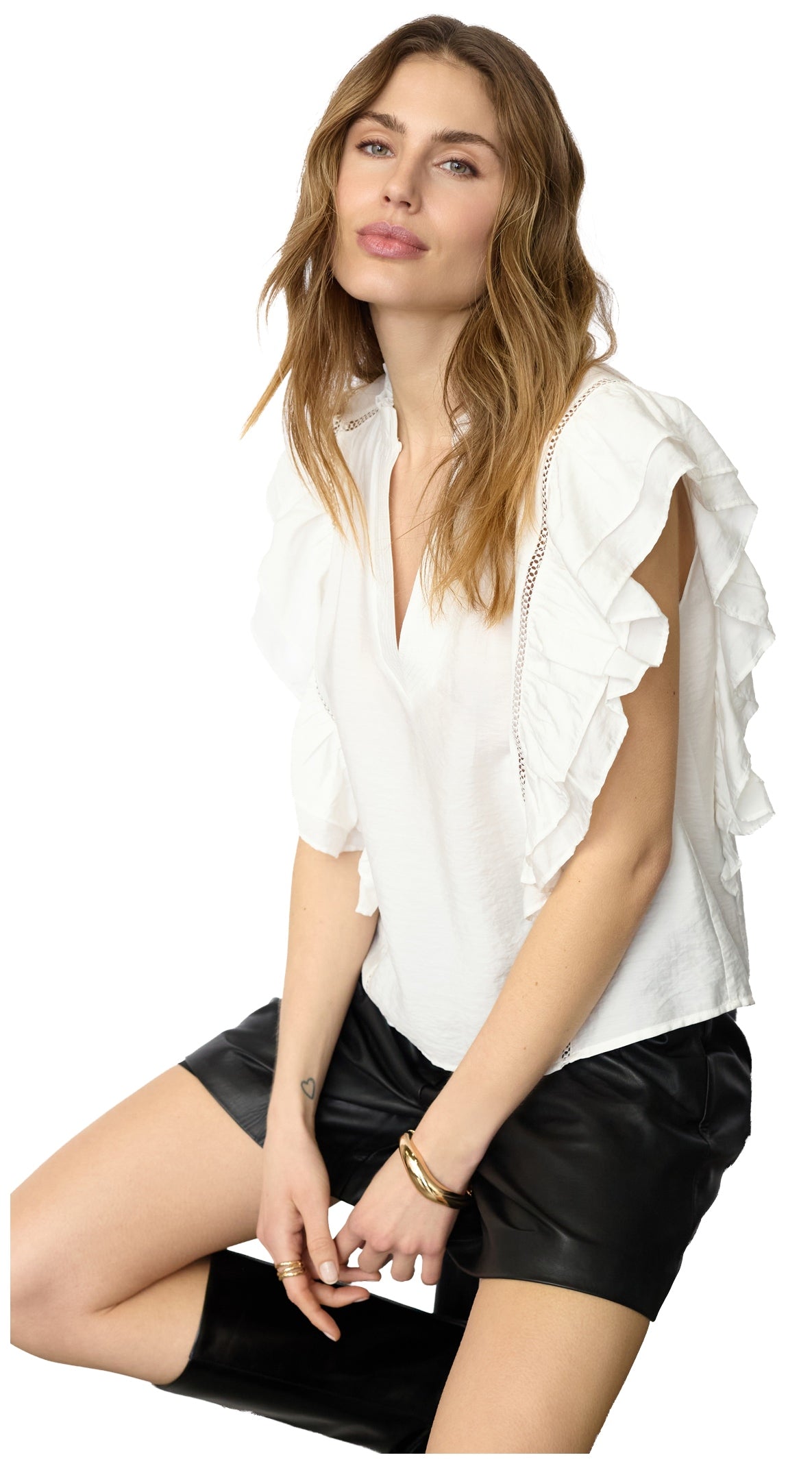 CallumCC Lace Frill V-Top 4000-White - 45172