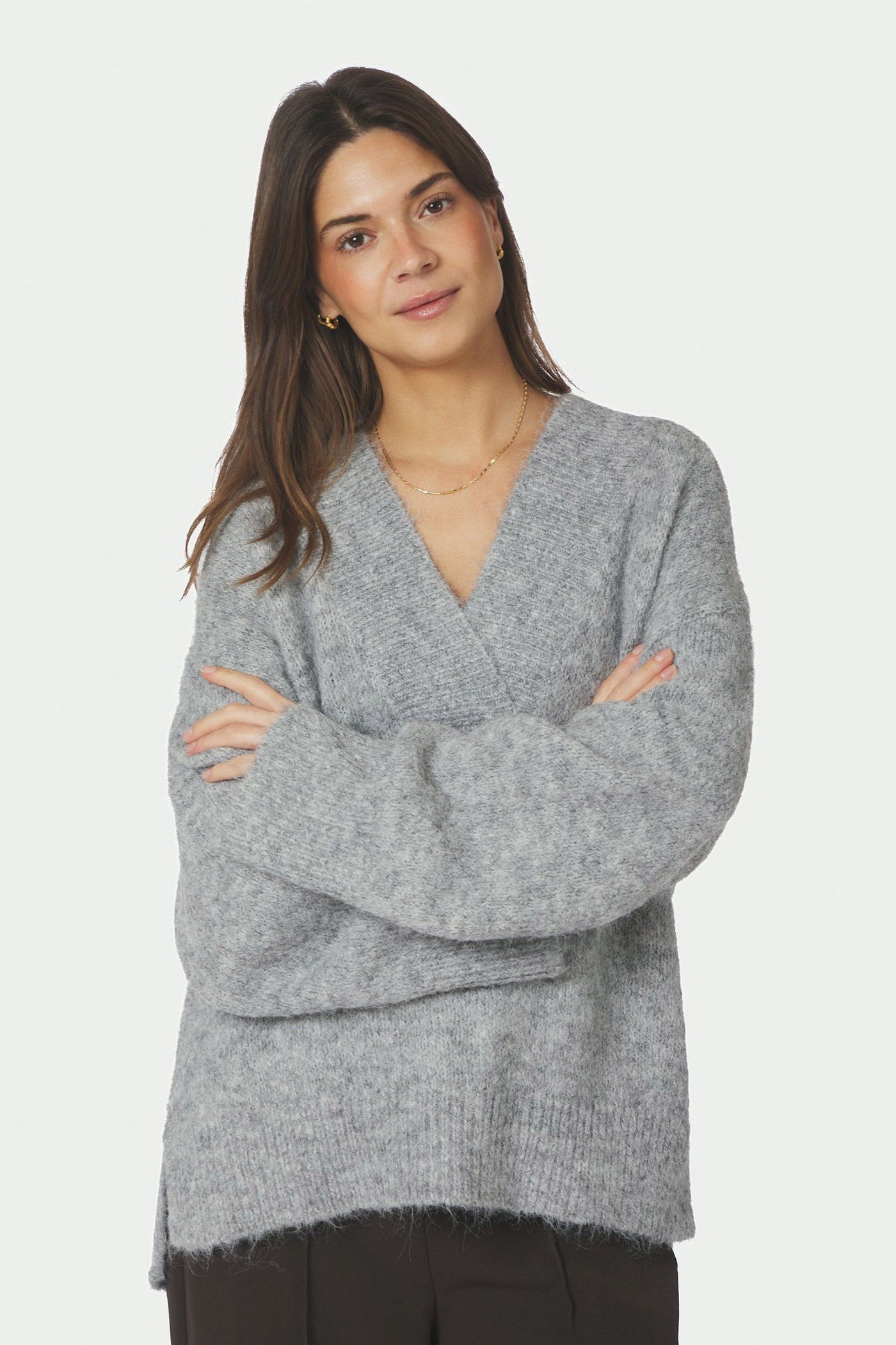 Melli Fluffy Knit Blouse Grey Melange - 167715