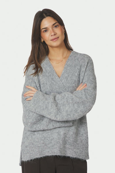 Melli Fluffy Knit Blouse Grey Melange - 167715 Thumbnail