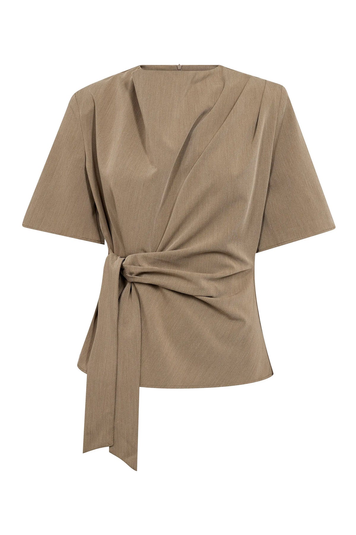 MelvaCC TieCC SS Blouse 60011-Faded Khaki - 500673