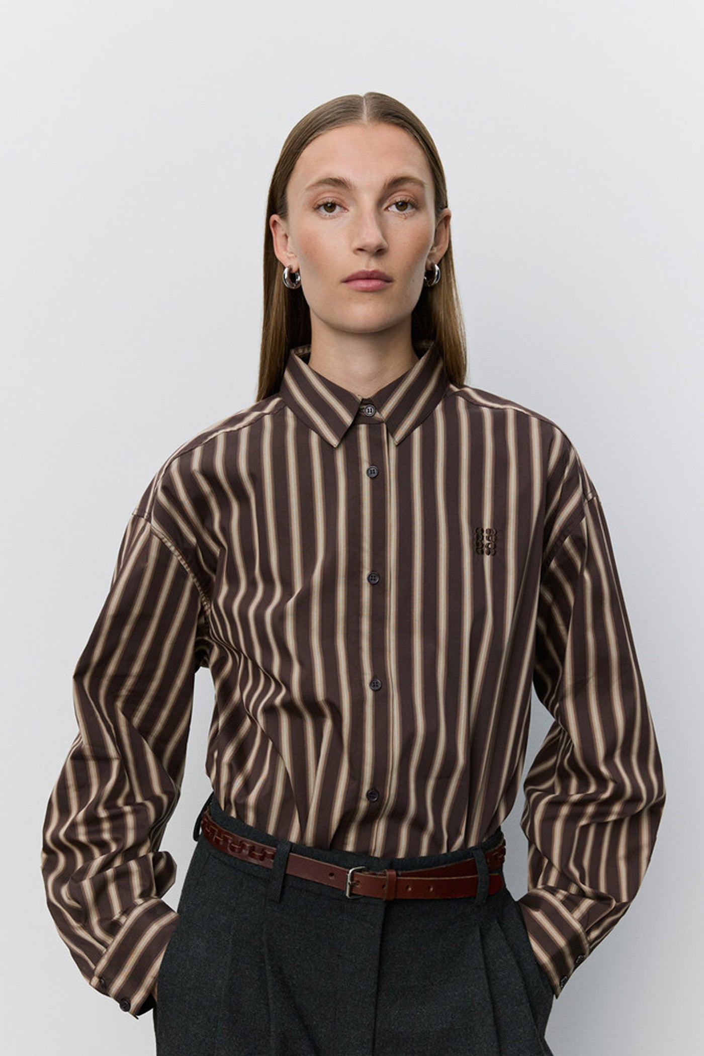 Mercysw Striped Oversized Shir Brown Striped - S263250