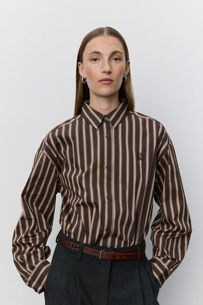 Mercysw Striped Oversized Shir Brown Striped - S263250 Thumbnail