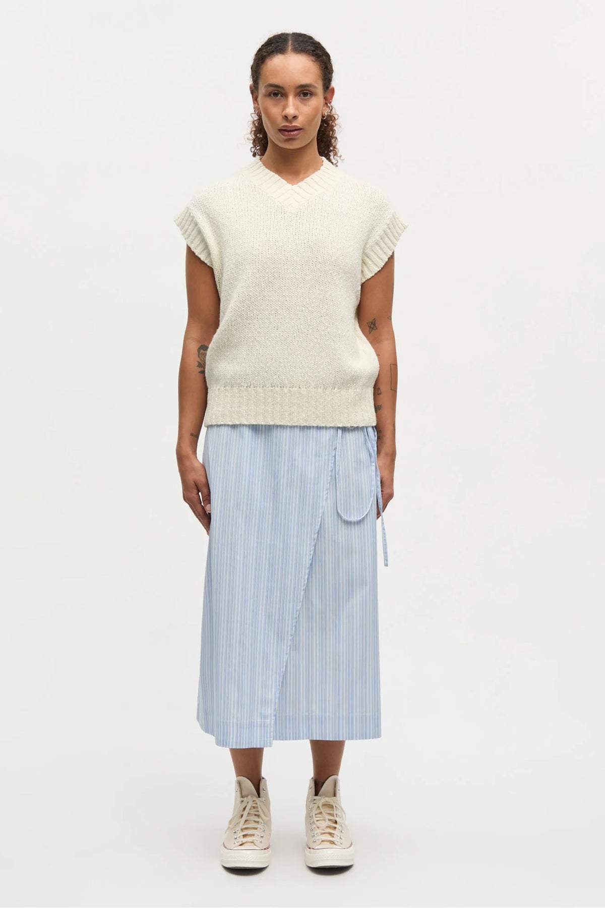 Mia Poplin Marty Wrap Skirt Pinstripe - 205694