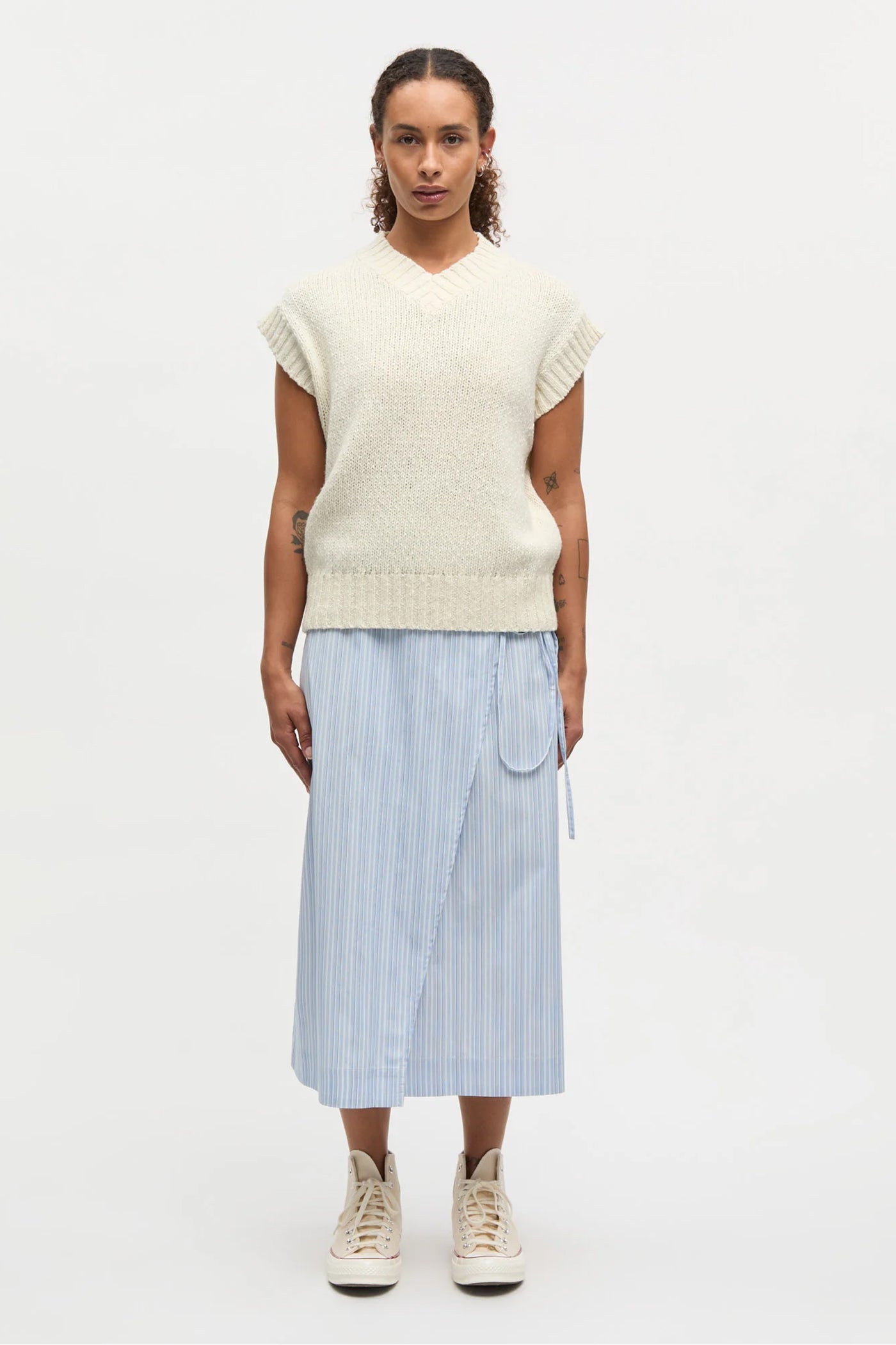 Mia Poplin Marty Wrap Skirt Pinstripe - 205694