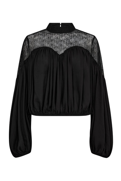 MingoCC Mix Lace Blouse 96-Black - 35986 Thumbnail