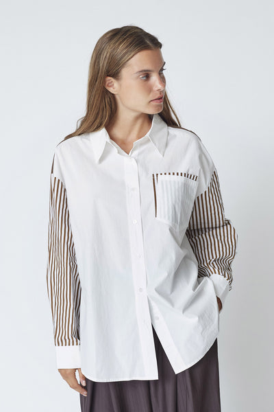 MioCC Stripe Shirt 145-Dark Brown - 45042 Thumbnail