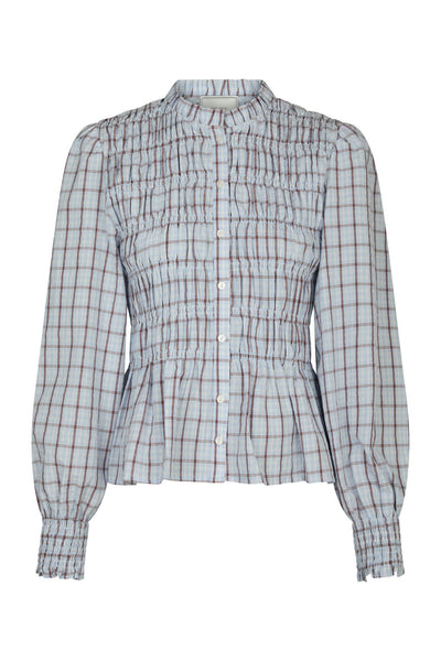 Mocca Smock Check Blouse Light Blue - 166900 Thumbnail