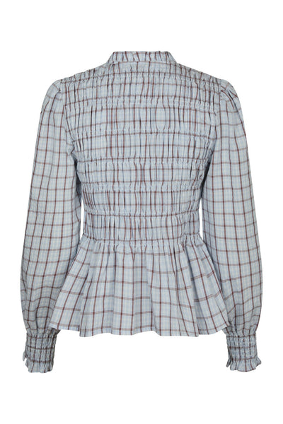 Mocca Smock Check Blouse Light Blue - 166900 Thumbnail