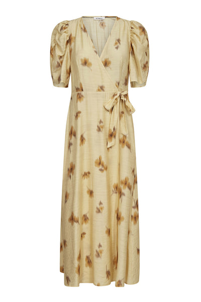 MylaCC Flower Wrap Dress 171-PaleYellow - 46043 Thumbnail