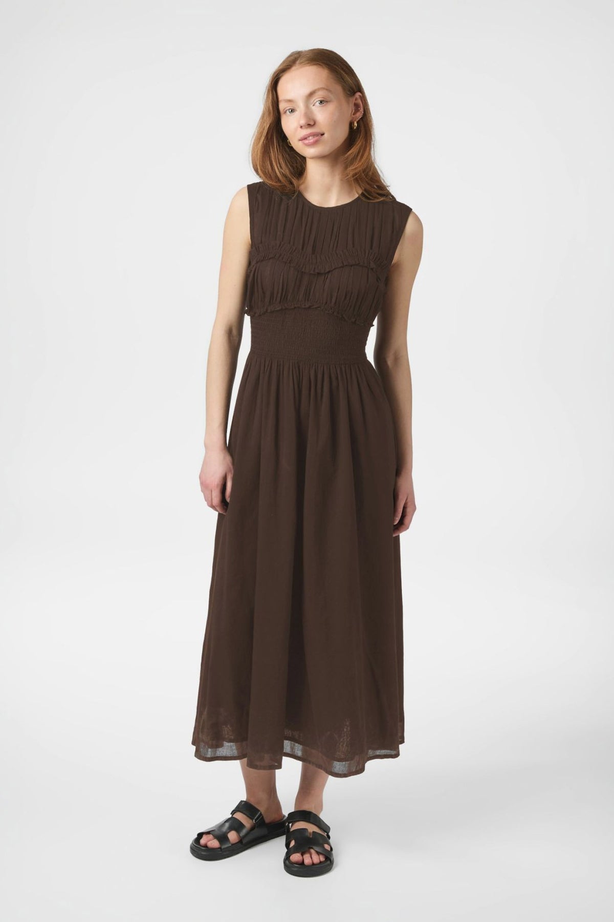 Myrna S Voile Dress Dark brown - 166127