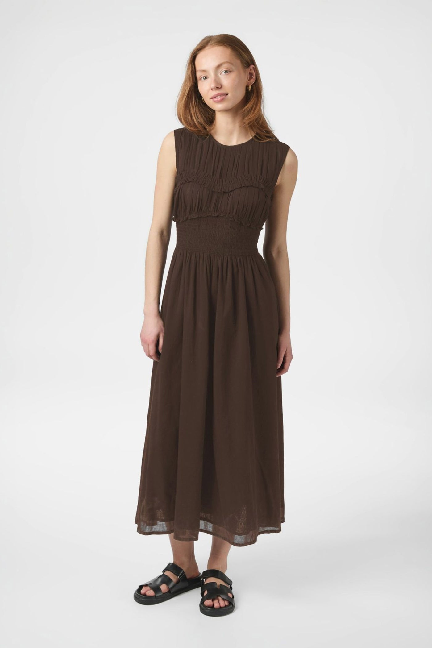 Myrna S Voile Dress Dark brown - 166127