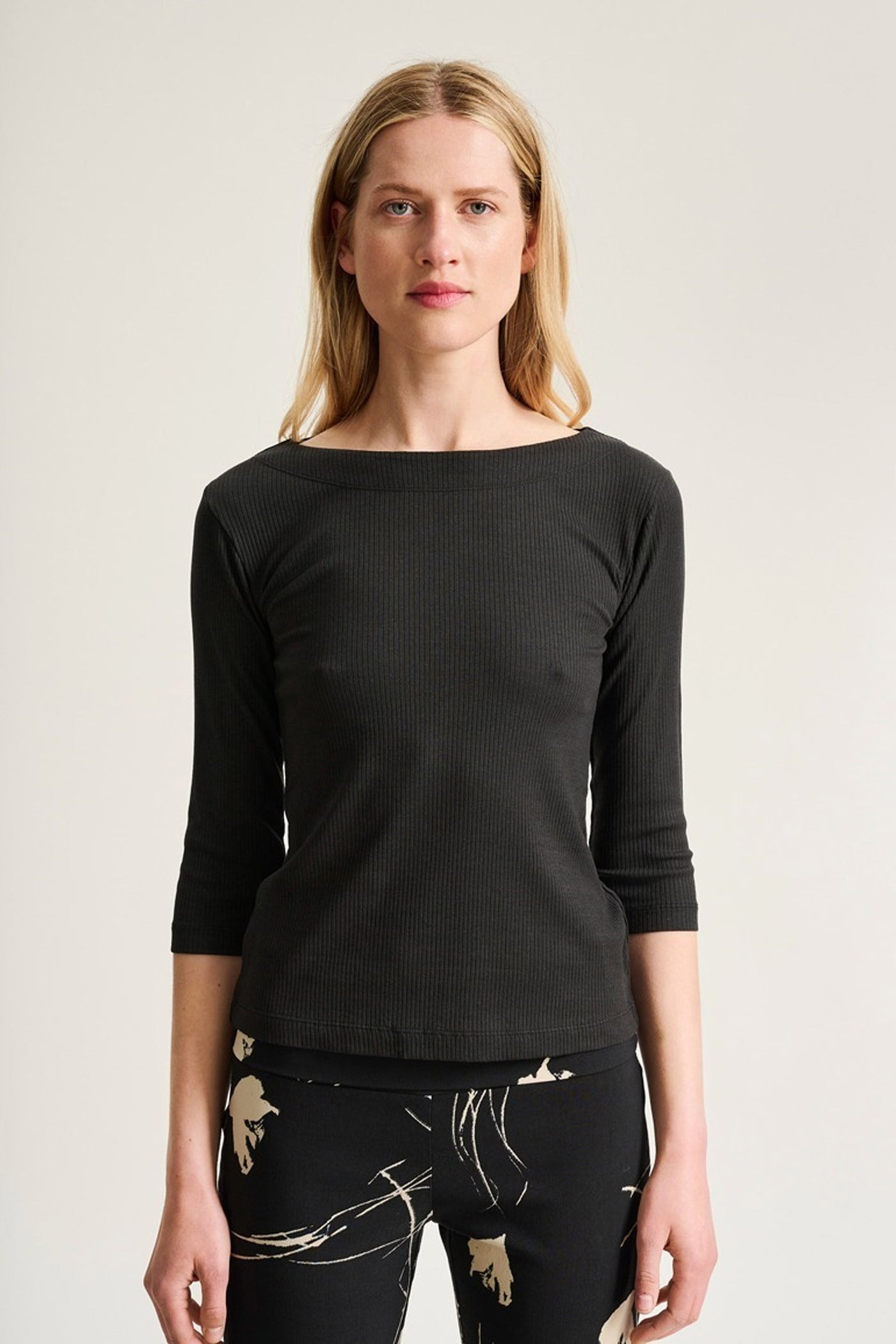 Naibu rib bluse med 3/4 Ærme Black - 266-4079-5085