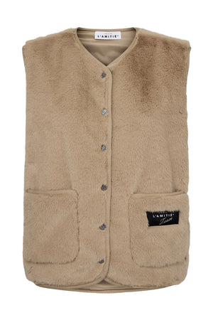 New Fur Tech Vest Beige - HL10409