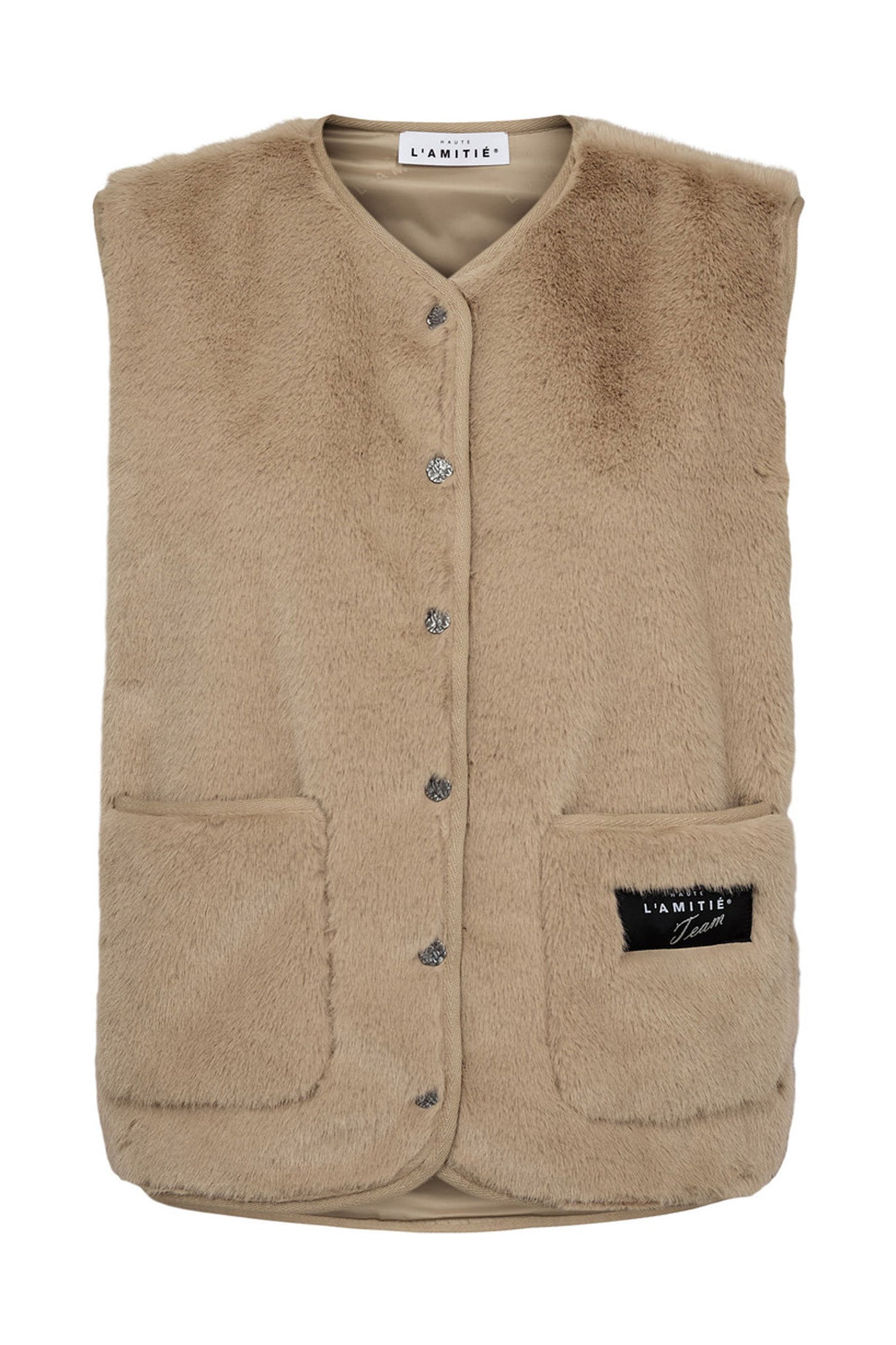 New Fur Tech Vest Beige - HL10409