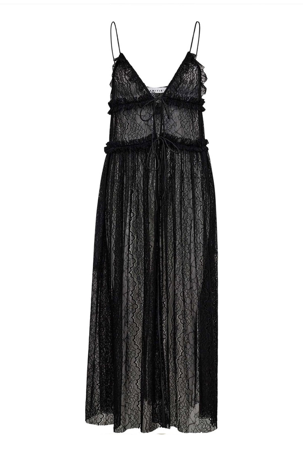 New Lace Tie Dress Black - HL10599