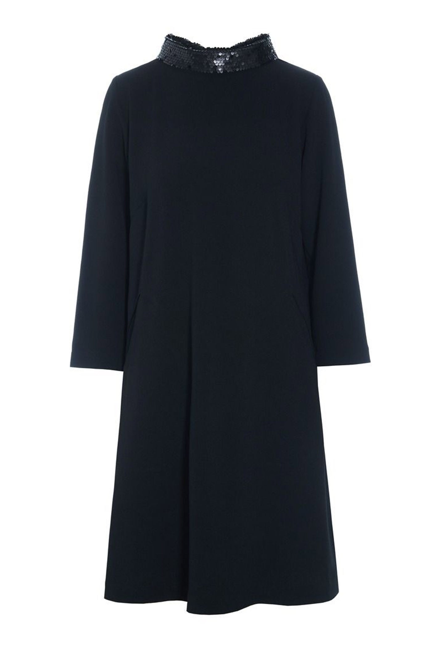 Nima crepe kjole med krave Black - 259-2453-5487