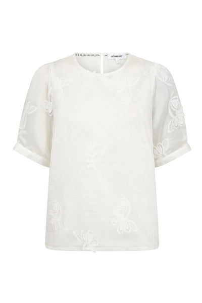 NovinCC Emb SS Blouse 11-Off white - 45188 Thumbnail