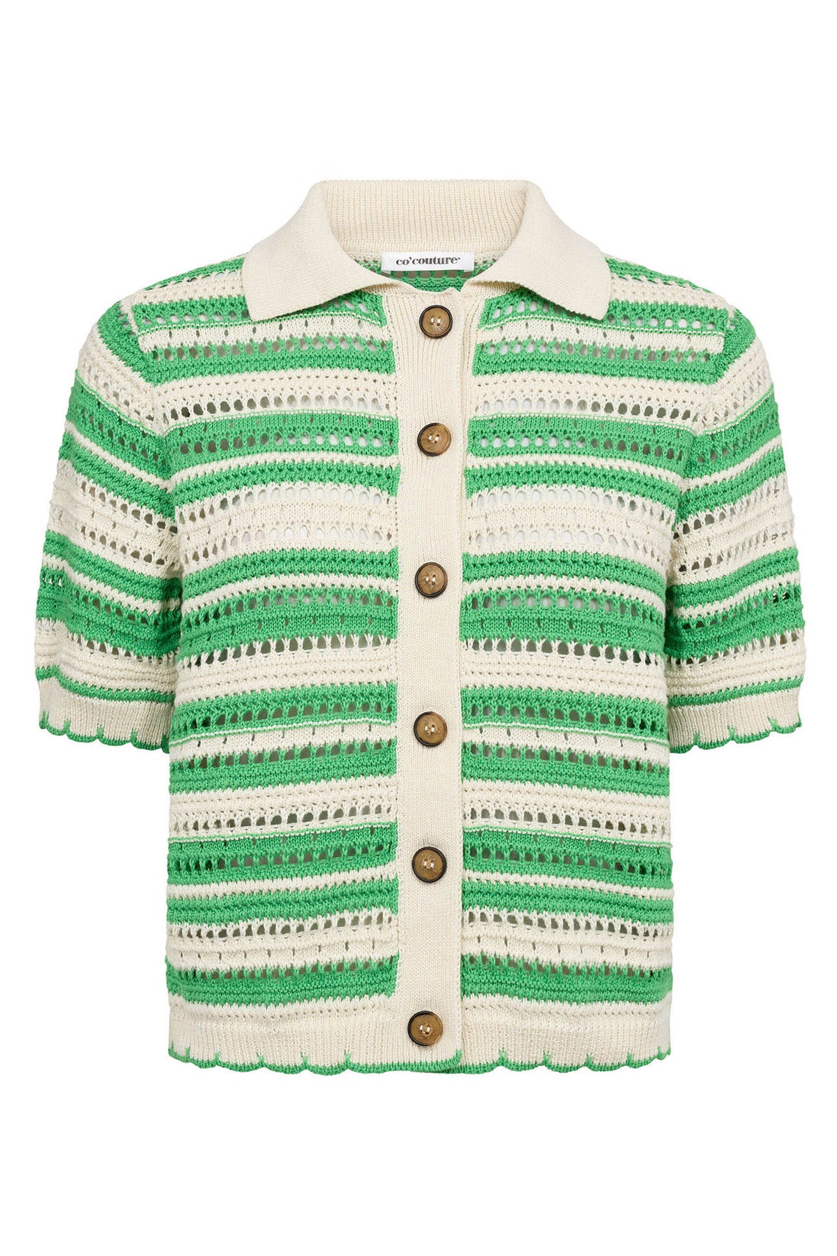 OdetteCC Stripe SS Cardigan 34-Green - 42017