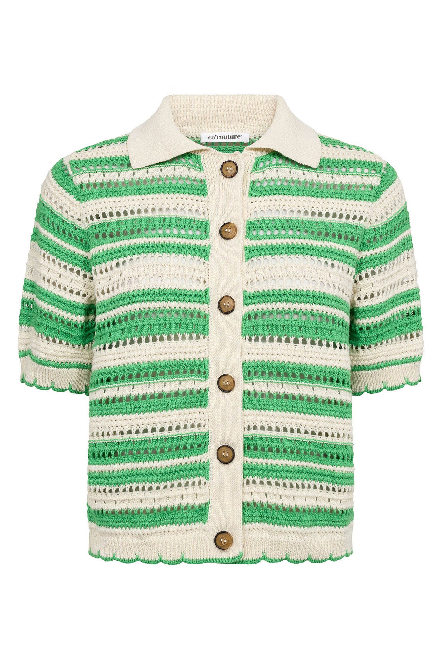 OdetteCC Stripe SS Cardigan 34-Green - 42017