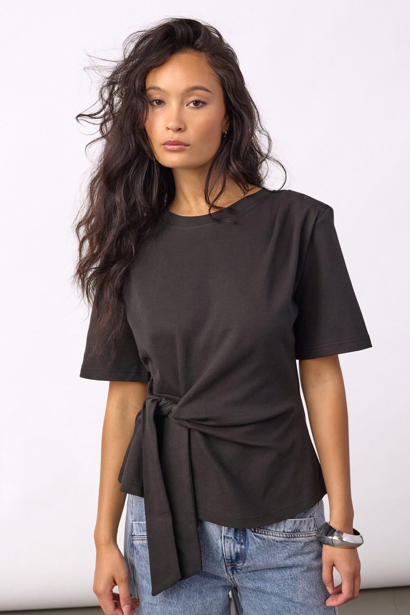 OrianeCC Pleat Tie Tee 65001-Black - 500096