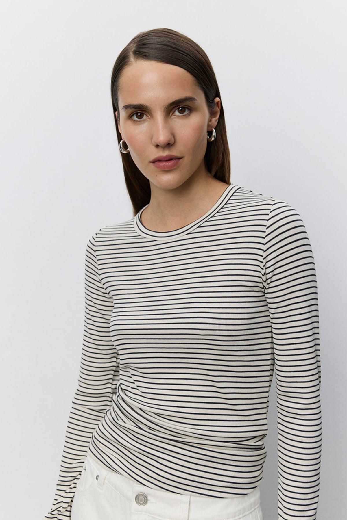 PETRICIASW STRIPE T-SHIRT LONG 0104 Off white - SNOS704