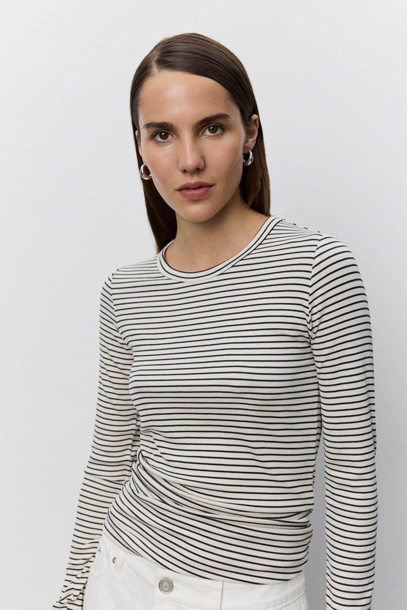 PETRICIASW STRIPE T-SHIRT LONG 0104 Off white - SNOS704