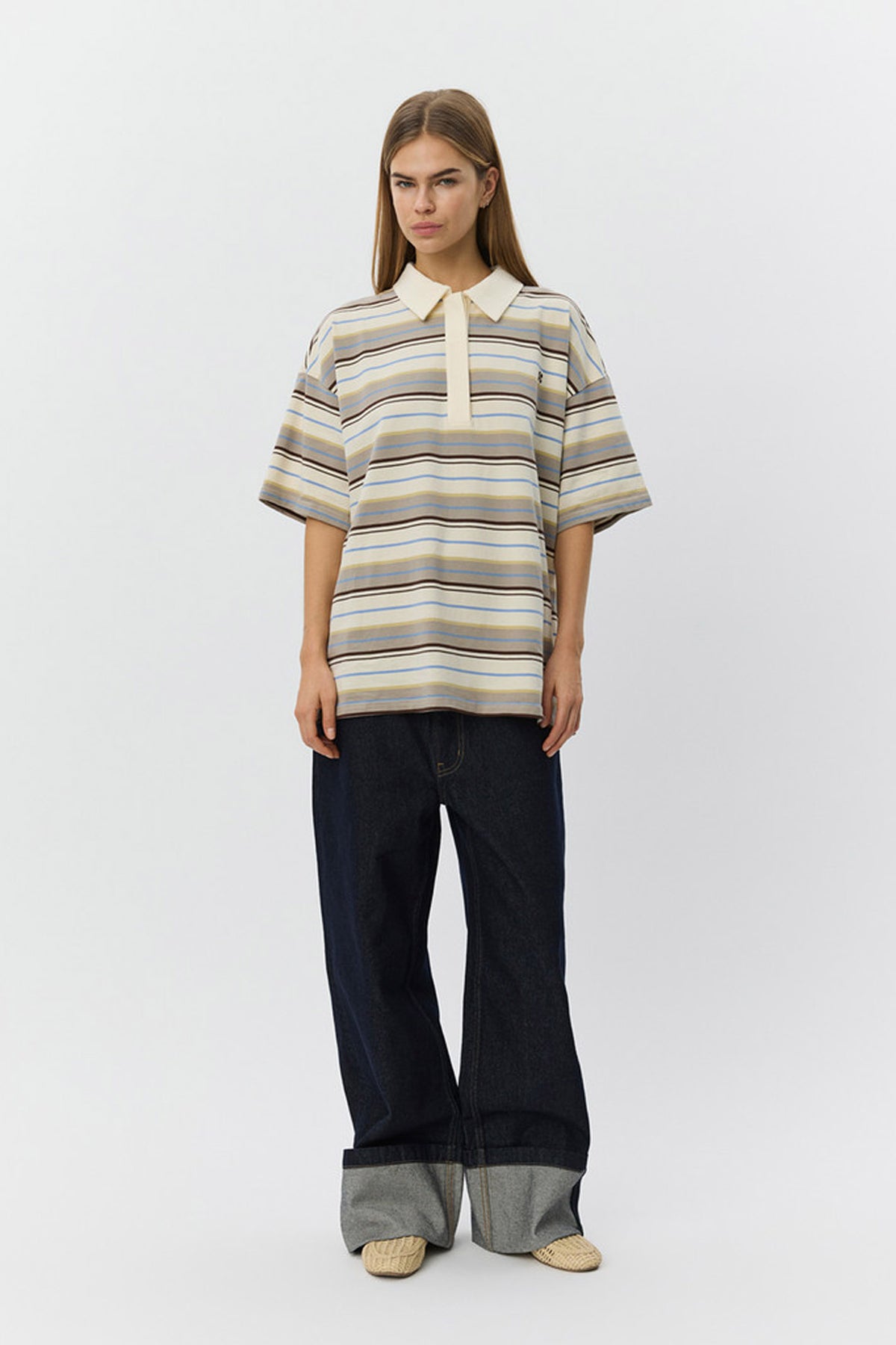 PILSW OVERSIZE STRIPED POLO SH 0140 Off White Striped - S261515