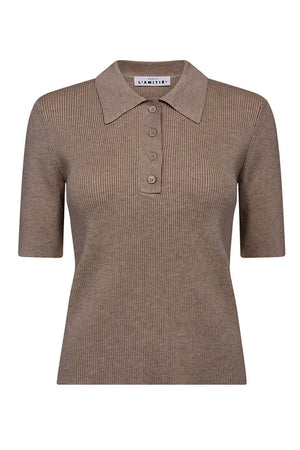 Piccolo SS Polo Rib Knit Walnut Melange - HL10010