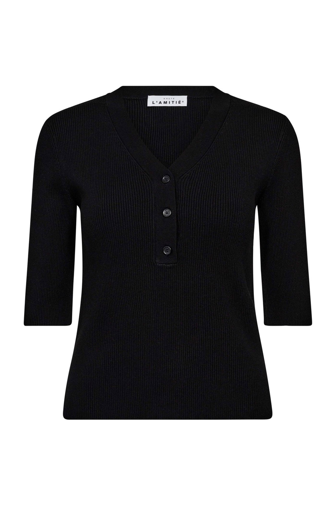 Piccolo SS V-Rib Knit Black